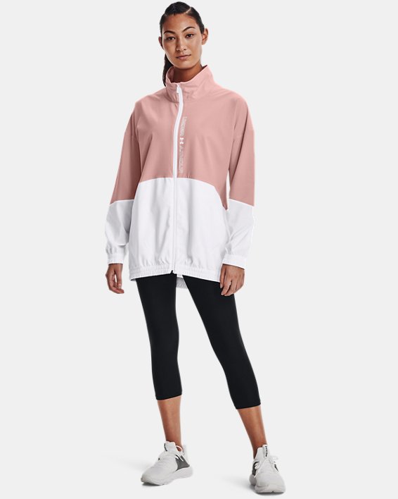 Women's UA Woven Oversized Full-Zip Jacket, Pink, pdpMainDesktop image number 2